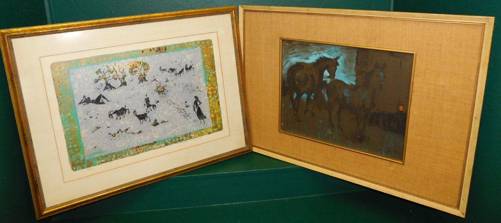 Mid-Century Modern Pencil Signed & Numbered Print & Drawing of Horses (1 of 9)