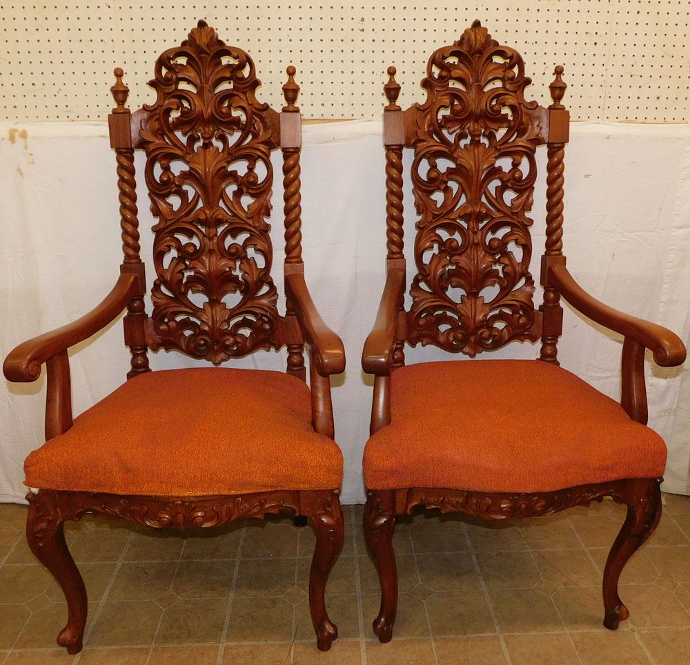 Pair of Carved Walnut Arm Chairs (1 of 4)