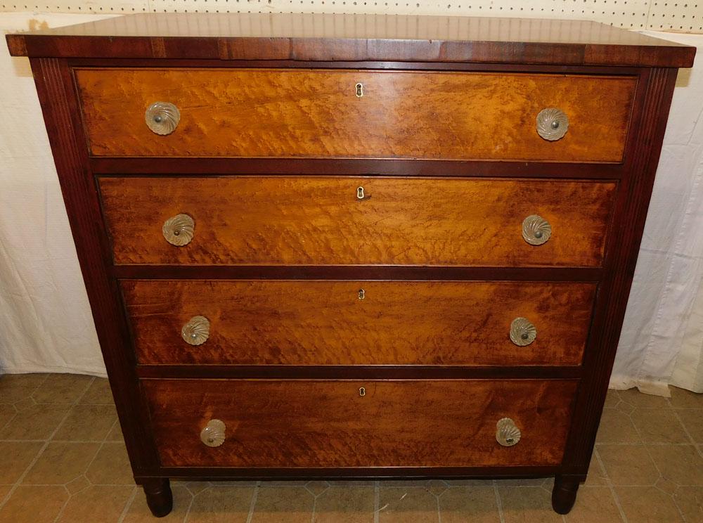 19th C Cherry & Birds Eye Maple 4 Drawer Chest (1 of 7)