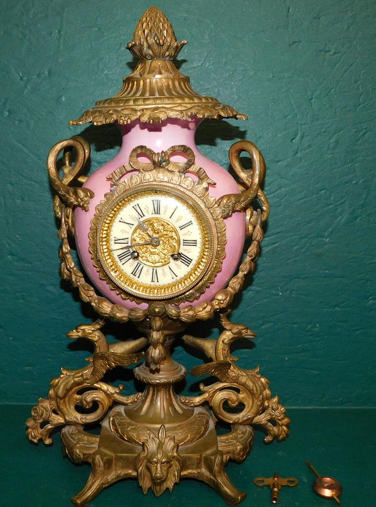 Antique French Dore Bronze & Porcelain Clock with Gargoyles (1 of 4)