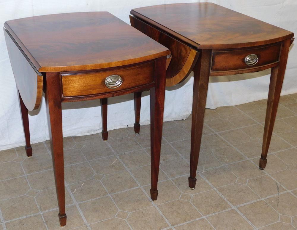 Pair of Flame Mahogany Banded Top Georgian Style Pembroke Tables by Ethan Allen (1 of 7)