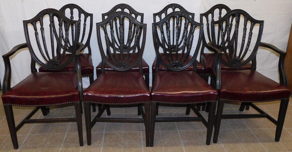 Set of 8 Carved Mahogany Hepplewhite Shield Back Dining Chairs (1 of 4)