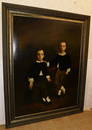 Large 19th C Oil on Canvas Portrait of 2 Young Boys Signed