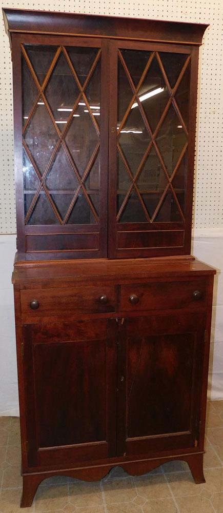 Antique Mahogany Stepback Cabinet with Bookcase Top (1 of 6)
