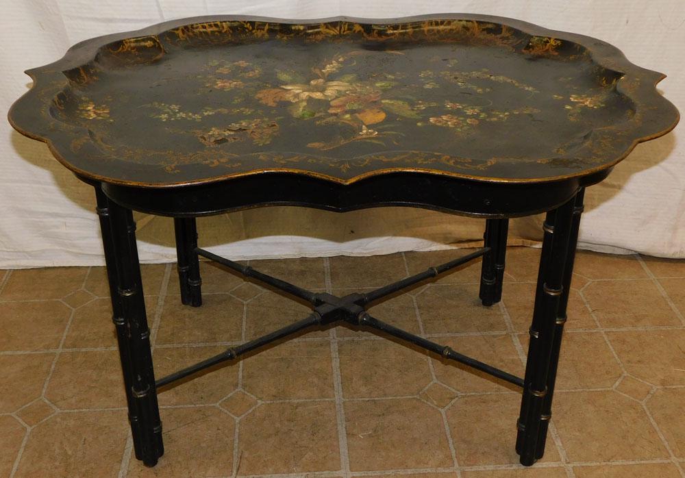 Tole Paint Decorated Tray on Faux Bamboo Stand (1 of 3)