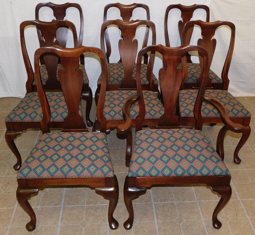 Set of 8 Mahogany Queen Anne Dining Chairs (1 of 3)