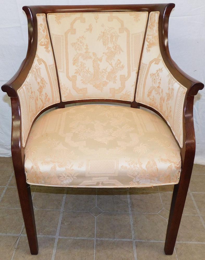 Mahogany Barrel Back Arm Chair with Oriental Upholstery (1 of 3)