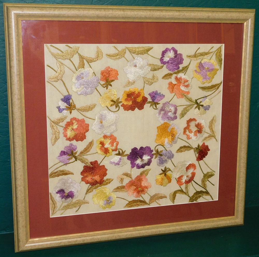 Framed & Matted Floral Crewel Work by Hubbard (1 of 3)