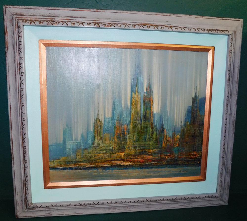 Mid-Century Modern Oil on Canvas of Manhattan Scene Signed (1 of 4)