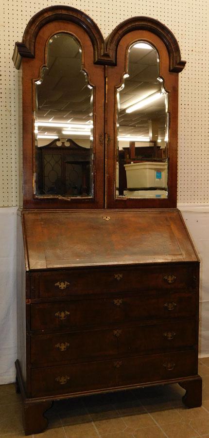 Walnut Queen Anne 2 Part Secretary with Bevel Edge Mirror Doors, (Needs Restoration) (1 of 12)