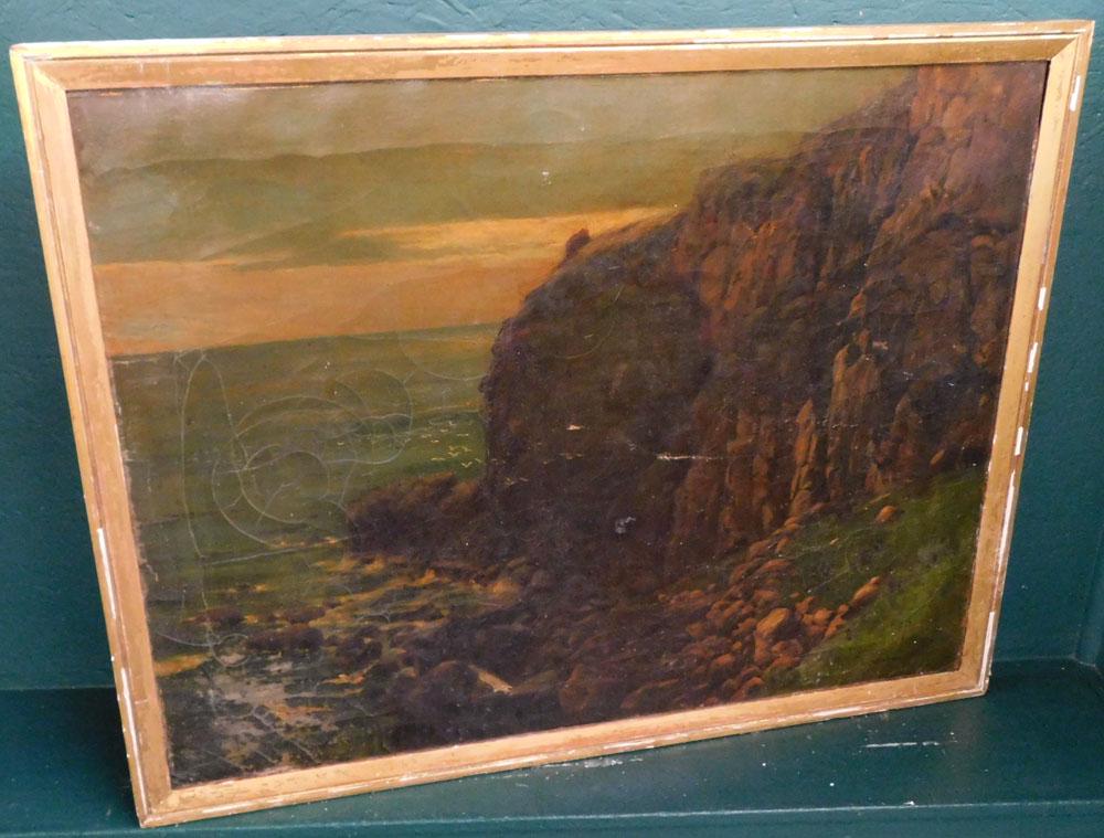19th C Oil on Canvas Ocean Scene Signed (1 of 4)