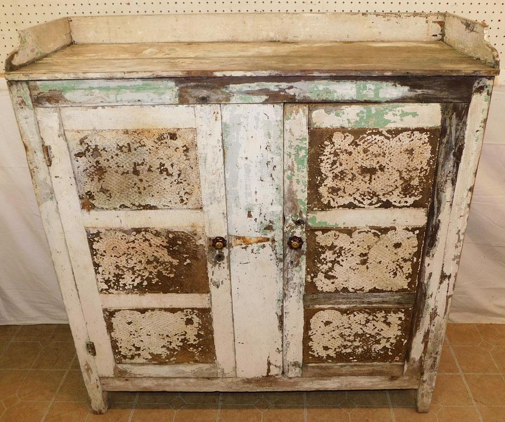 Antique Distress Painted Pine 9 Panel Punch Tin Pie Safe (1 of 7)