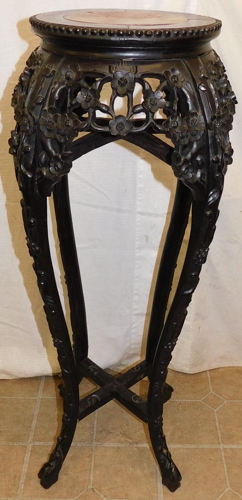 Oriental Carved Rosewood Plant Stand (1 of 3)