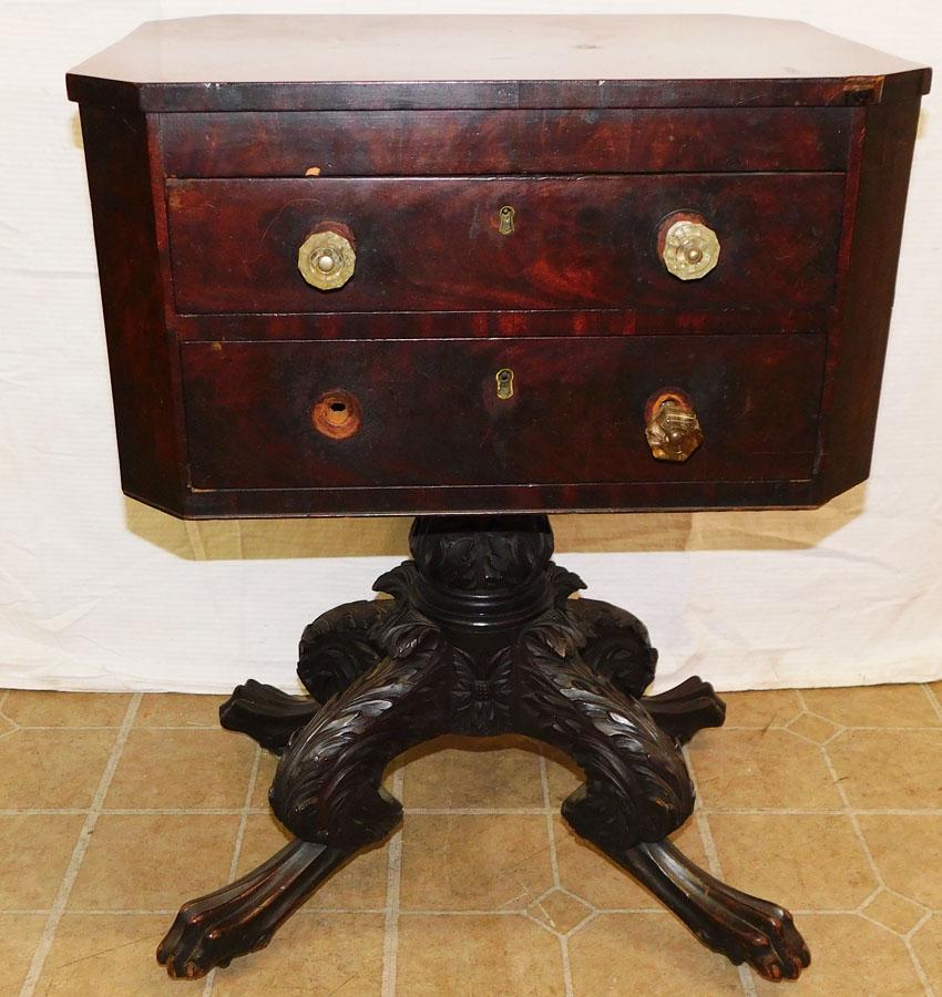 19th C Carved Mahogany 2 Drawer Night Stand (1 of 7)
