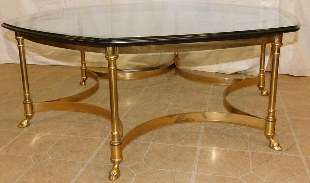 Brass & Hexagon Glass Top Coffee Table with Hoofed Feet (1 of 4)