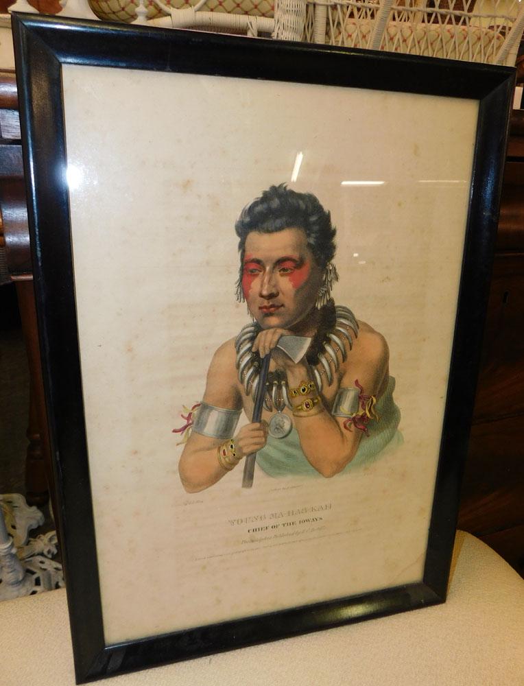 Framed Colored Engraving of a Native American (1 of 6)