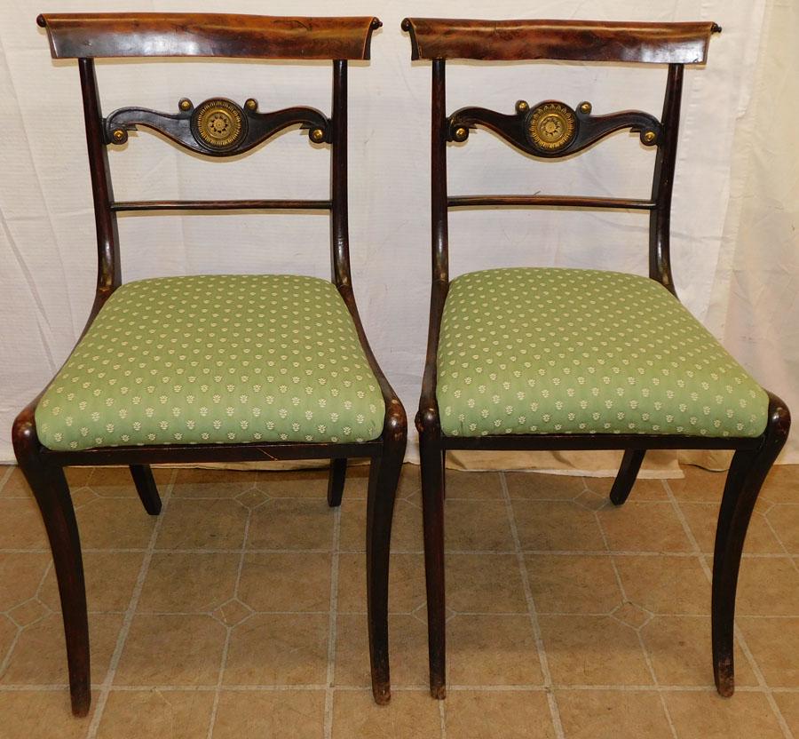 Pair of Antique Regency Walnut Side Chairs with Brass Ormolu (1 of 3)
