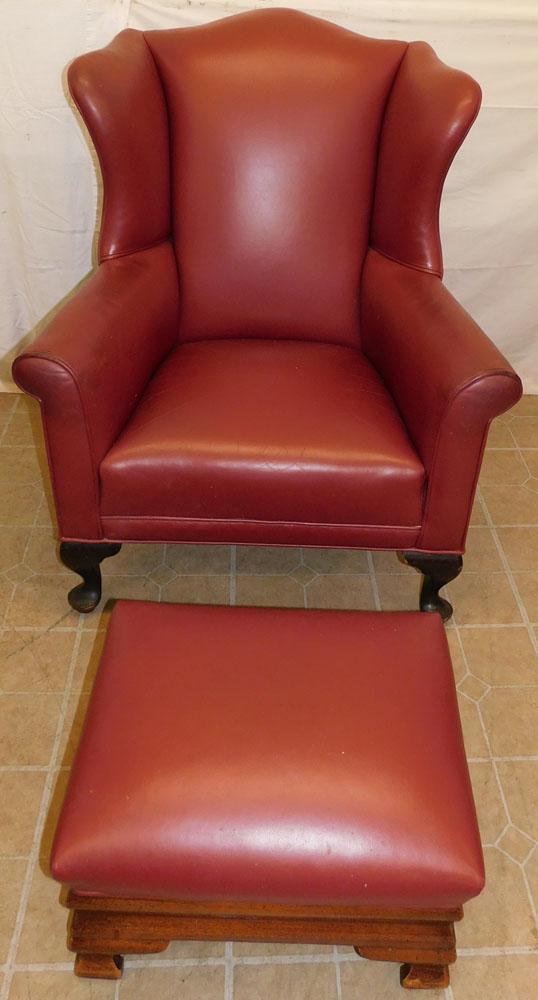Leather Upholstered Wing Back Chair & Ottoman (1 of 6)