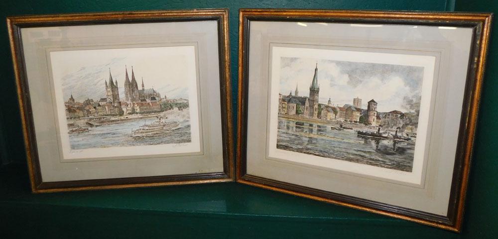 2 Framed Hand Colored Engravings, (Pencil Signed) (1 of 9)