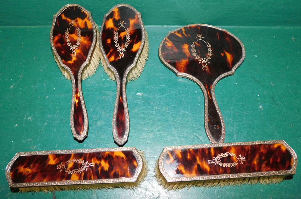 5 Piece Sterling & Faux Tortoise Shell Dressing Set (1 of 3)