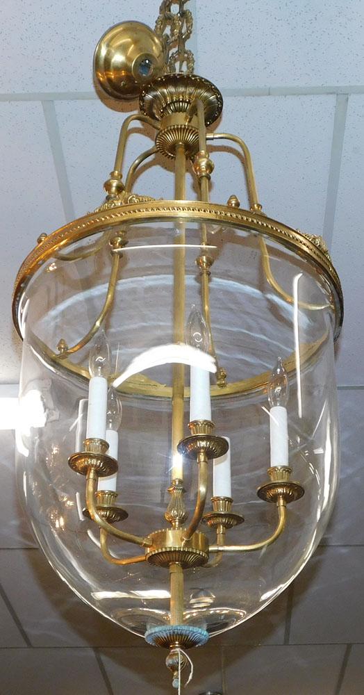 Gilded Bronze & Glass Bell Jar 5 Light Chandelier (1 of 1)