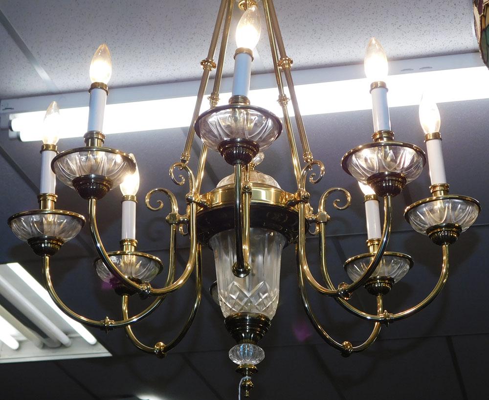 8 Light Brass & Glass Chandelier (1 of 1)