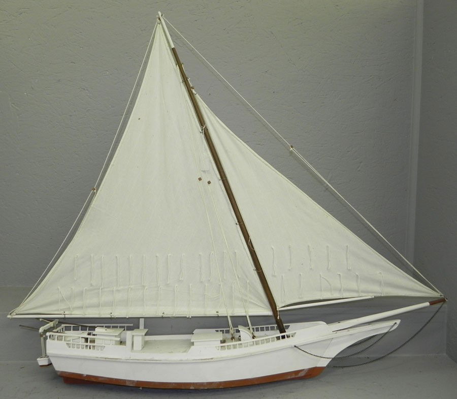 Ship model with sails. 46" long.: Ship model with sails. 46" long.