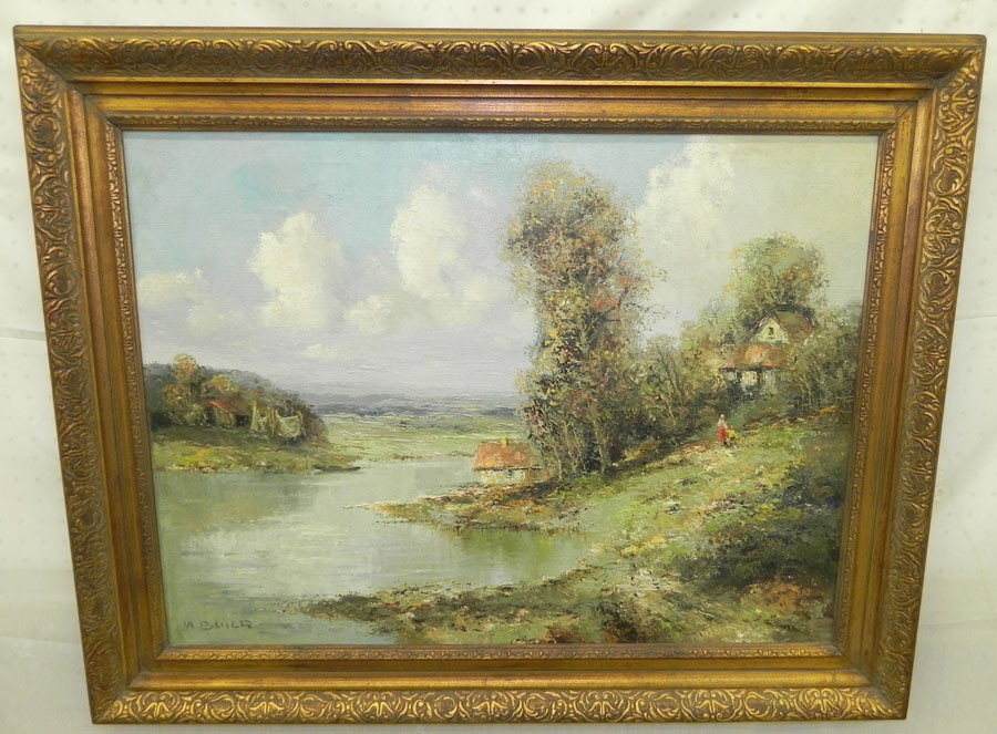 OOC of landscape. Signed W. Bauer. (b. 1923): Oil on canvas of landscape. Signed W. Bauer. (b. 1923) .From Greenville estate. 39 " x 31".
