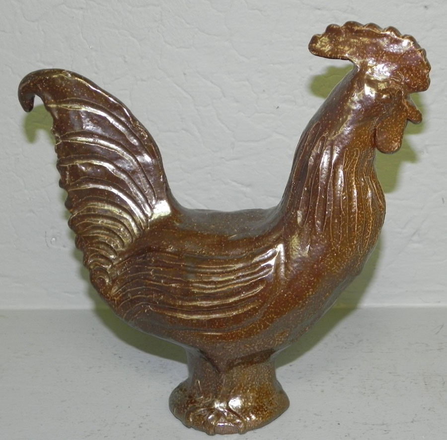 Jugtown pottery rooster. Signed Charles Moore.: Jugtown pottery rooster. Signed Charles Moore. 8 1/2" tall.