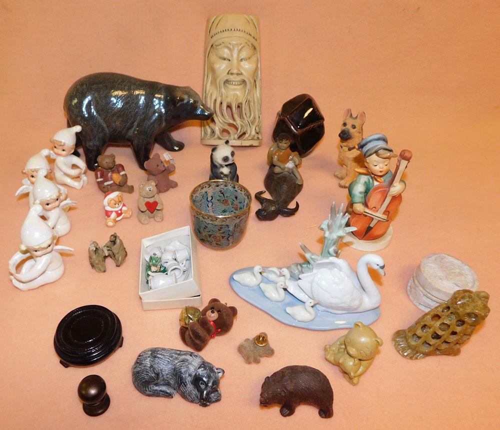 Lot of Porcelain Figurines, Hummel Figurine, & Plique A Jour Cloisonne Cup: Lot of Porcelain Figurines, Hummel Figurine, & Plique A Jour Cloisonne Cup. "ALL DESCRIPTIONS AND ANY CONDITION STATEMENT GIVEN BY LANGSTON AUCTION GALLERY ARE STRICTLY OPINIONS AND LANGSTON'S SHALL H