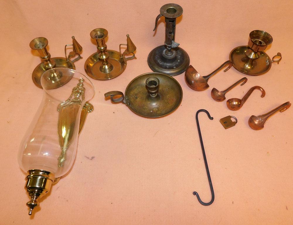 Lot of Antique Brass/Copper Candlesticks & Ladles (1 of 3)