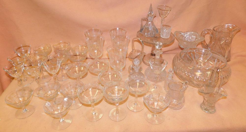 Lot of Glass Stemware, & Press & Cut Glass Items: Lot of Glass Stemware, & Press & Cut Glass Items. "ALL DESCRIPTIONS AND ANY CONDITION STATEMENT GIVEN BY LANGSTON AUCTION GALLERY ARE STRICTLY OPINIONS AND LANGSTON'S SHALL HAVE NO RESPONSIBILITY FOR 