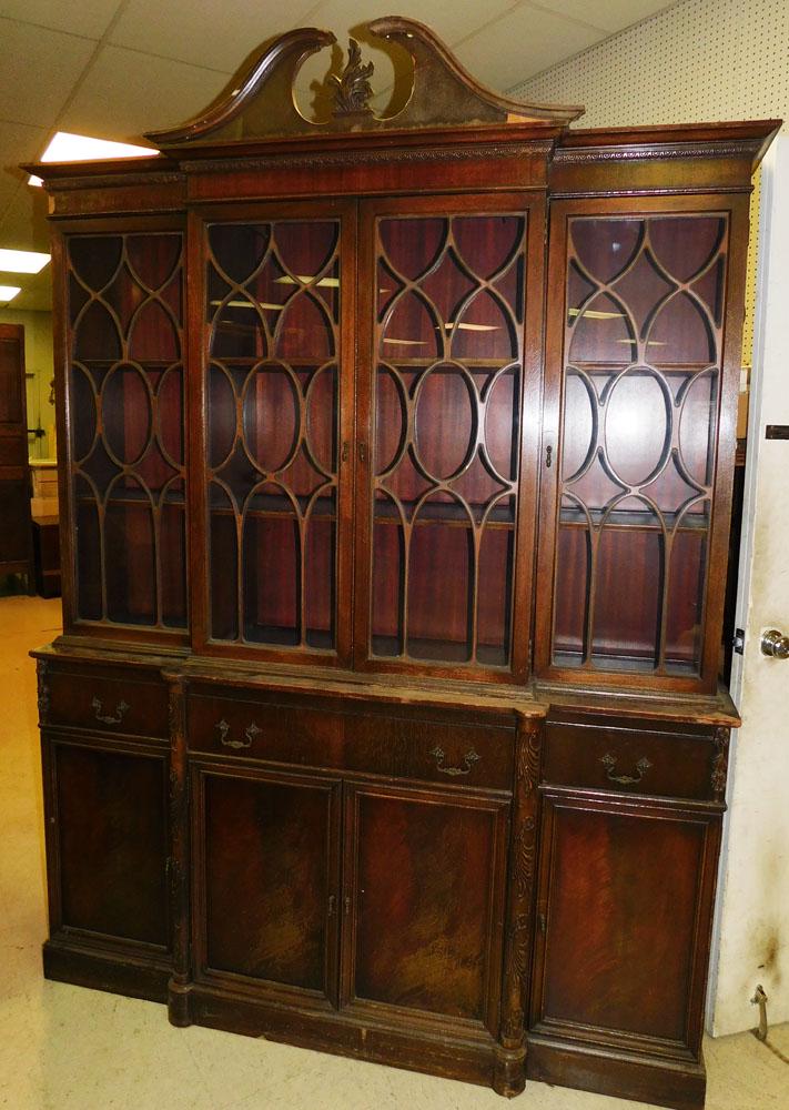 Mahogany Breakfront by Van Leigh, (As Found Condition): Mahogany Breakfront by Van Leigh, (As Found Condition). 66 1/4" L 16" D 90 1/2" H "ALL DESCRIPTIONS AND ANY CONDITION STATEMENT GIVEN BY LANGSTON AUCTION GALLERY ARE STRICTLY OPINIONS AND LANGSTON'S S