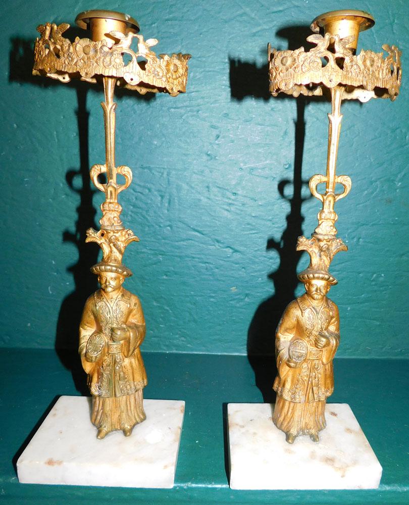 Pair of Gilded & Brass Candlesticks with Marble Bases (1 of 3)