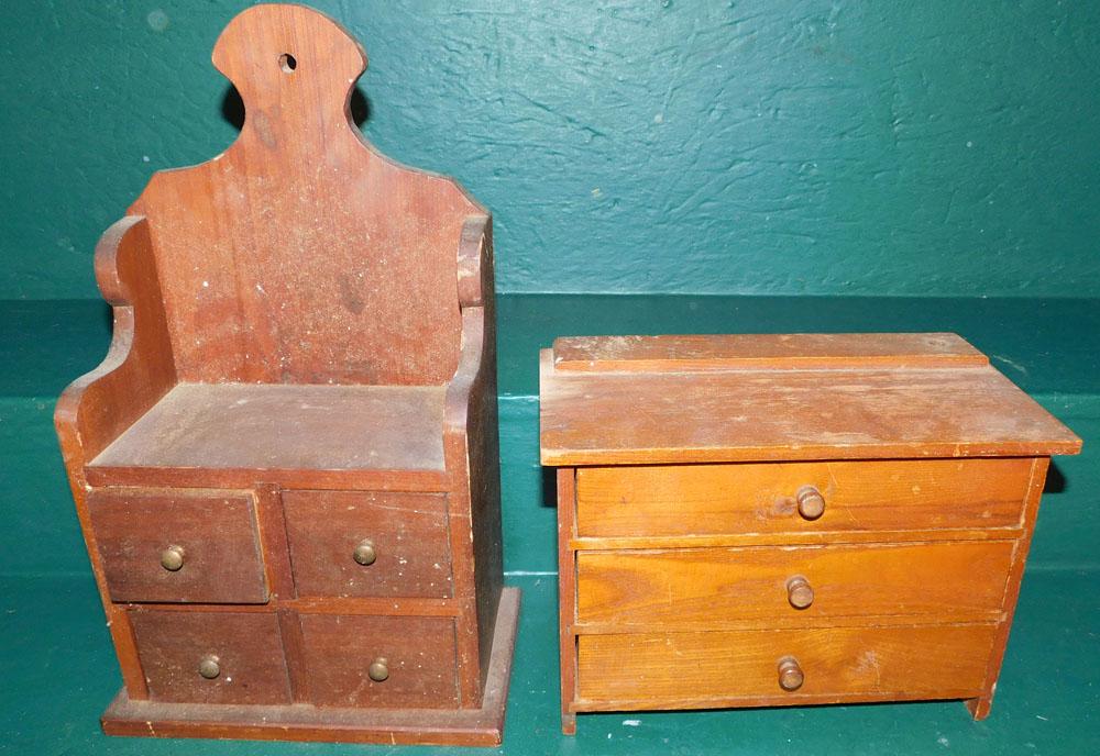 Pine Spice Cabinet & Miniature Oak Chest (1 of 3)