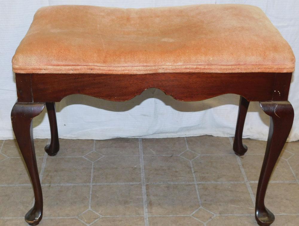 Mahogany Queen Anne Style Upholstered Bench (1 of 3)