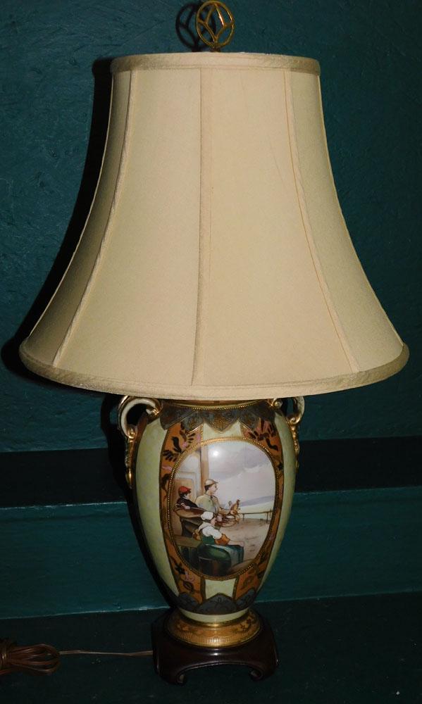 Antique Nippon Porcelain Vase Made Into Lamp, (Has Hairline): Antique Nippon Porcelain Vase Made Into Lamp, (Has Hairline). 28 1/2" H "ALL DESCRIPTIONS AND ANY CONDITION STATEMENT GIVEN BY LANGSTON AUCTION GALLERY ARE STRICTLY OPINIONS AND LANGSTON'S SHALL HAVE 