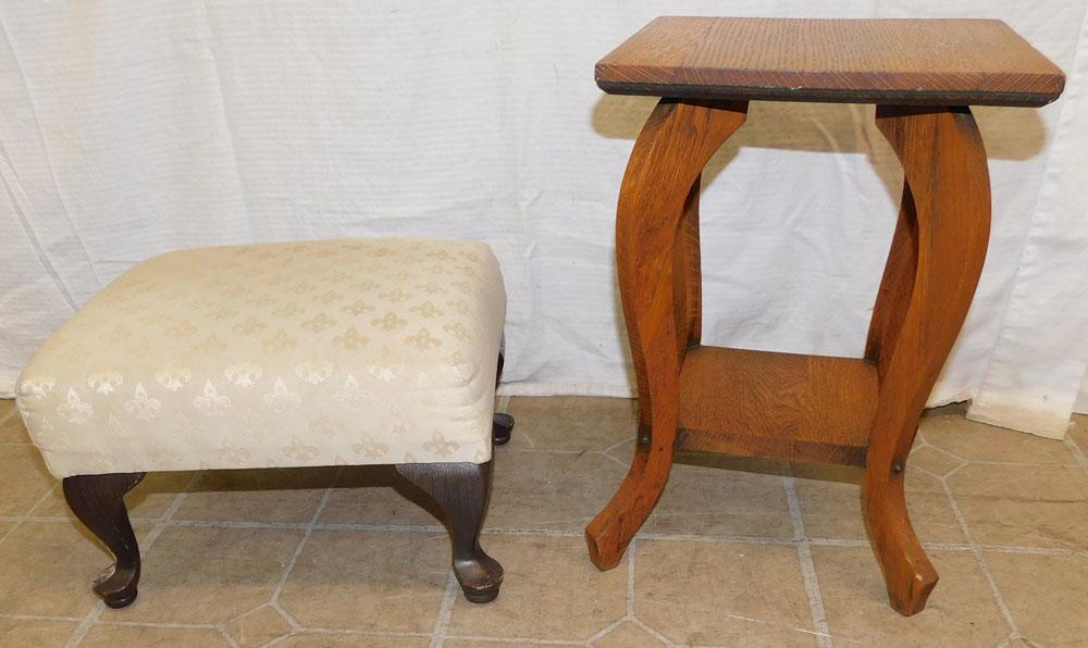 Foot Stool & Oak Plant Stand (1 of 2)