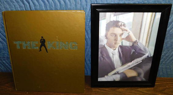 Framed Elvis Print & Large Coffee Table Book: Framed Elvis Print & Large Coffee Table Book. Up to 14 1/2" x 18 1/4" "ALL DESCRIPTIONS AND ANY CONDITION STATEMENT GIVEN BY LANGSTON AUCTION GALLERY ARE STRICTLY OPINIONS AND LANGSTON'S SHALL HAVE NO