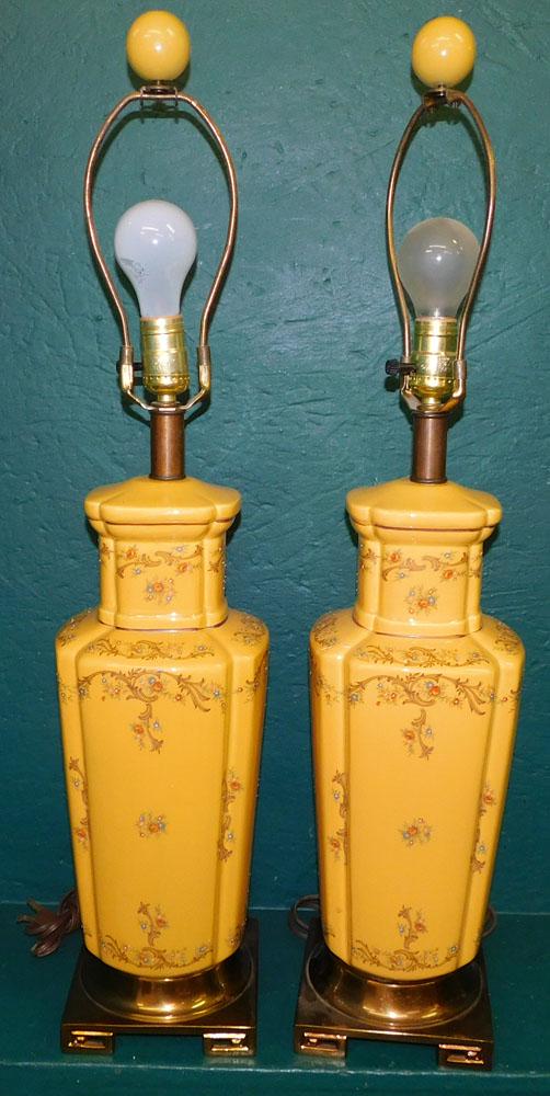 Pair of Paint Decorated Porcelain Oriental Lamps (1 of 3)