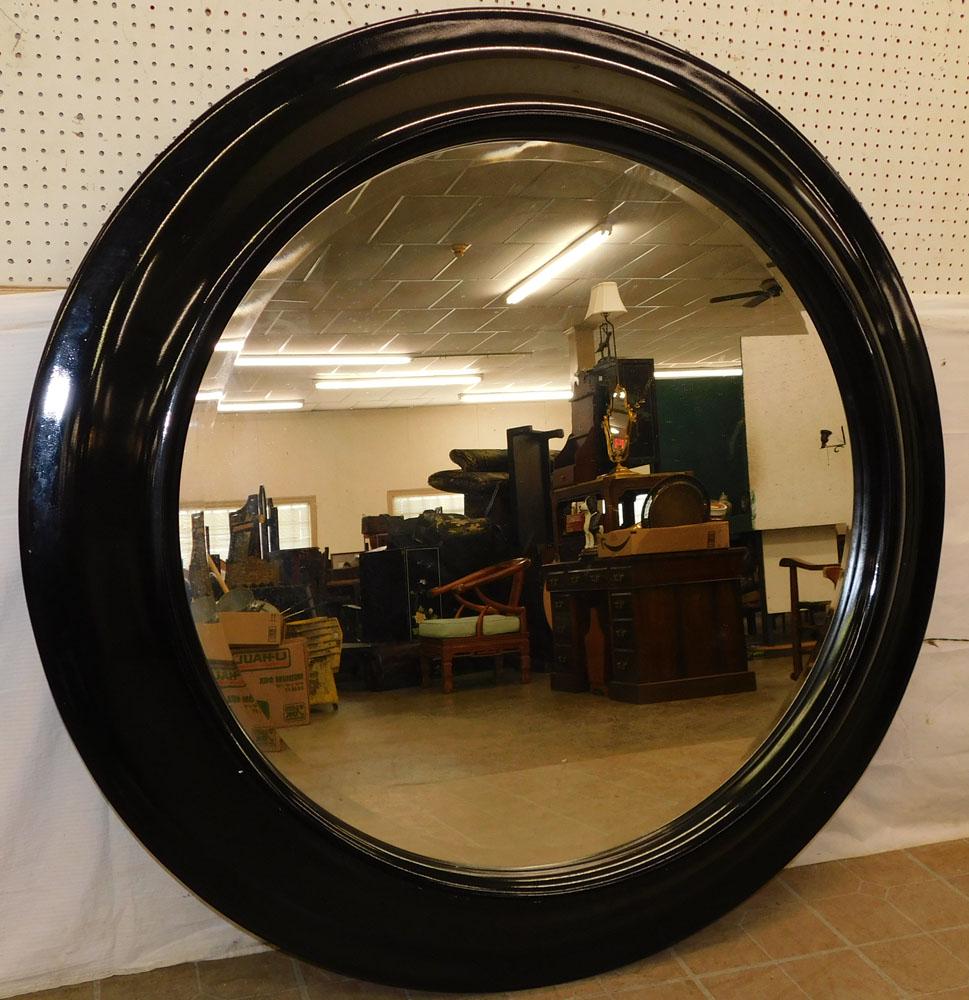 Black Lacquered Round Bevel Mirror (1 of 3)