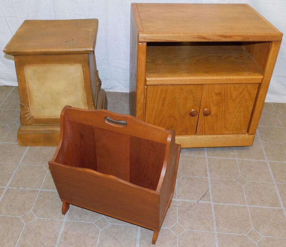 Oak Night Stand, Painted Pedestal, & Pine Magazine Stand (1 of 2)