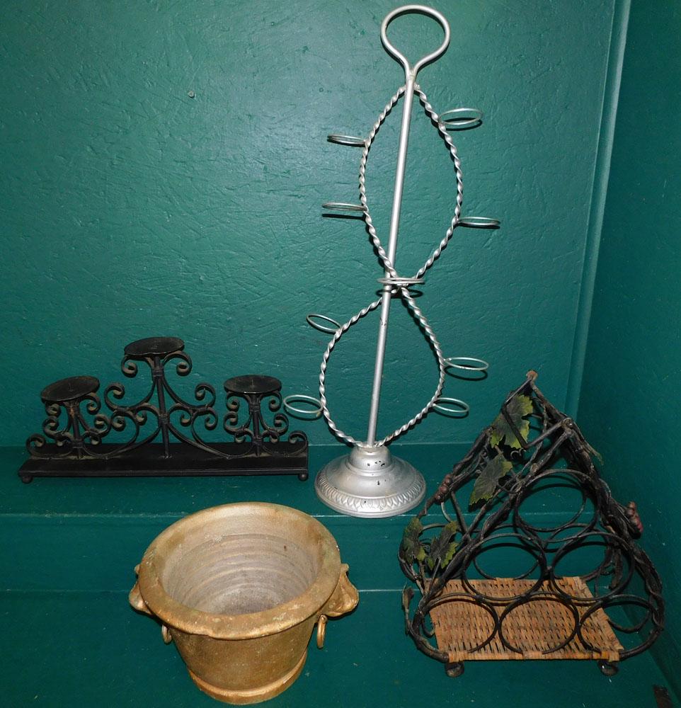 Painted Metal Candleholder, Elephant Jardiniere, & Metal Stand (1 of 5)