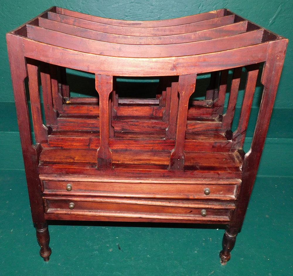 Mahogany Canterbury: Mahogany Canterbury. 18" W 14 1/4" D 21 1/4" H "ALL DESCRIPTIONS AND ANY CONDITION STATEMENT GIVEN BY LANGSTON AUCTION GALLERY ARE STRICTLY OPINIONS AND LANGSTON'S SHALL HAVE NO RESPONSIBILITY FOR ERR