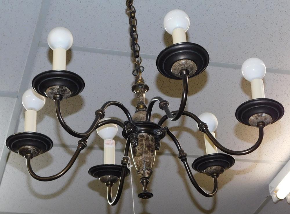 6 Light Brass & Marble Chandelier (1 of 2)