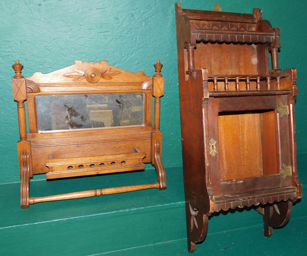Walnut Victorian Wall Cabinet & Wall Towel Rack (1 of 3)