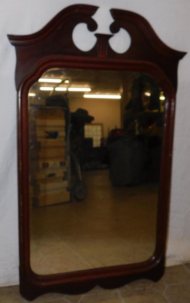 Mahogany Framed Mirror: Mahogany Framed Mirror . 22" x 35 1/4" "ALL DESCRIPTIONS AND ANY CONDITION STATEMENT GIVEN BY LANGSTON AUCTION GALLERY ARE STRICTLY OPINIONS AND LANGSTON'S SHALL HAVE NO RESPONSIBILITY FOR ERRORS OR O