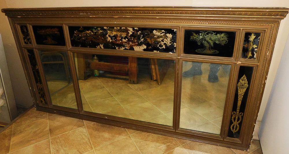 Antique Framed Over the Mantel Mirror: Antique Framed Over the Mantel Mirror . 60 1/4" x 31" "ALL DESCRIPTIONS AND ANY CONDITION STATEMENT GIVEN BY LANGSTON AUCTION GALLERY ARE STRICTLY OPINIONS AND LANGSTON'S SHALL HAVE NO RESPONSIBILITY 