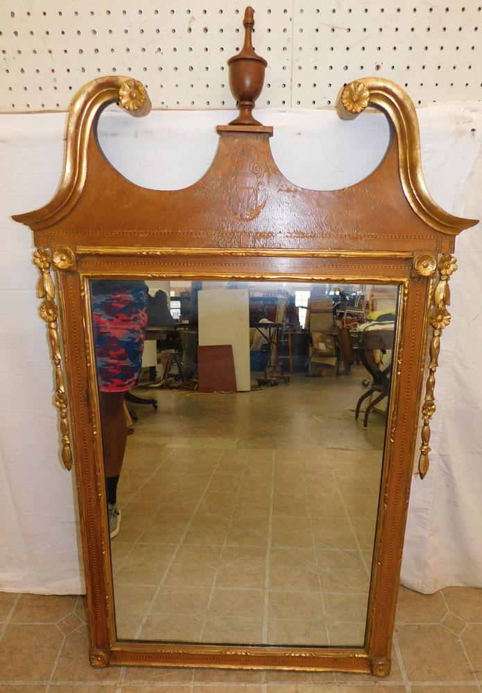 Antique Walnut Inlaid & Gilt Decorated Framed Mirror (1 of 2)