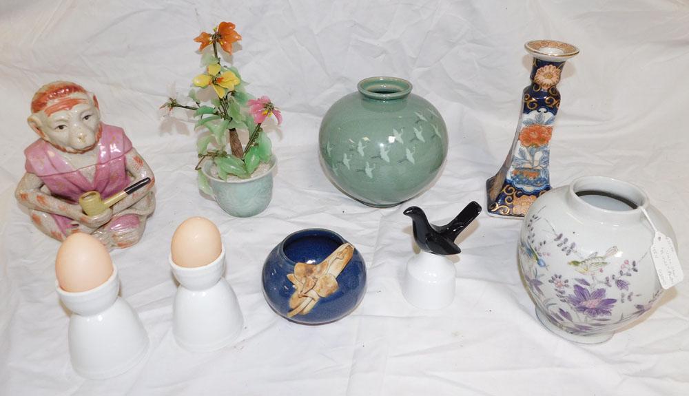 Lot Porcelain Oriental Items & Jade Flower (1 of 5)